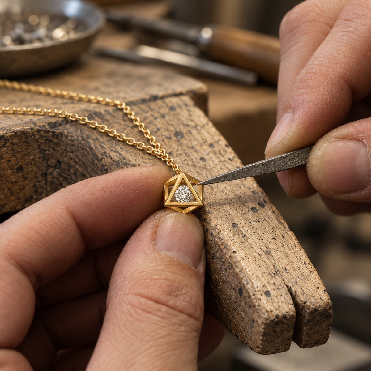 Handgefertigte Brillantkette im Gin