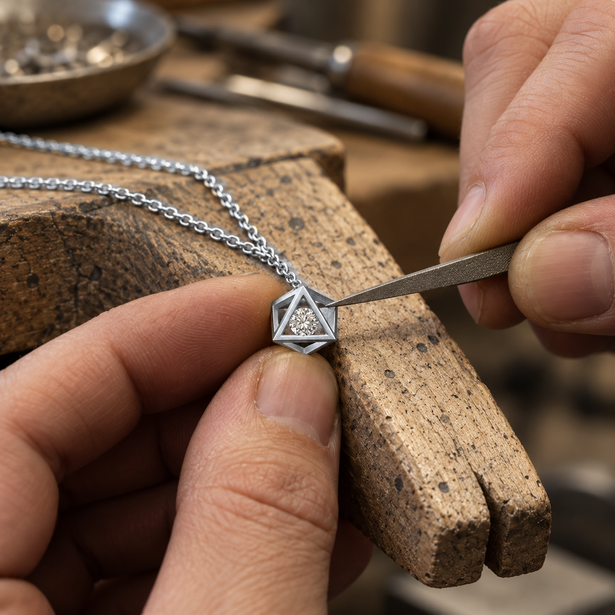 Handgefertigte Brillantkette im Gin