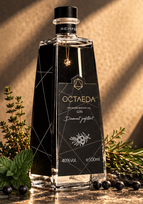 OCTAEDA Gin mit Botanicals im Licht